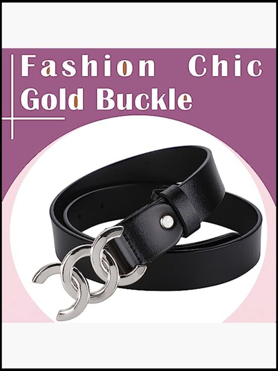 Real Leather Belt with Gold Buckle for Women Adjustable Dress Pants